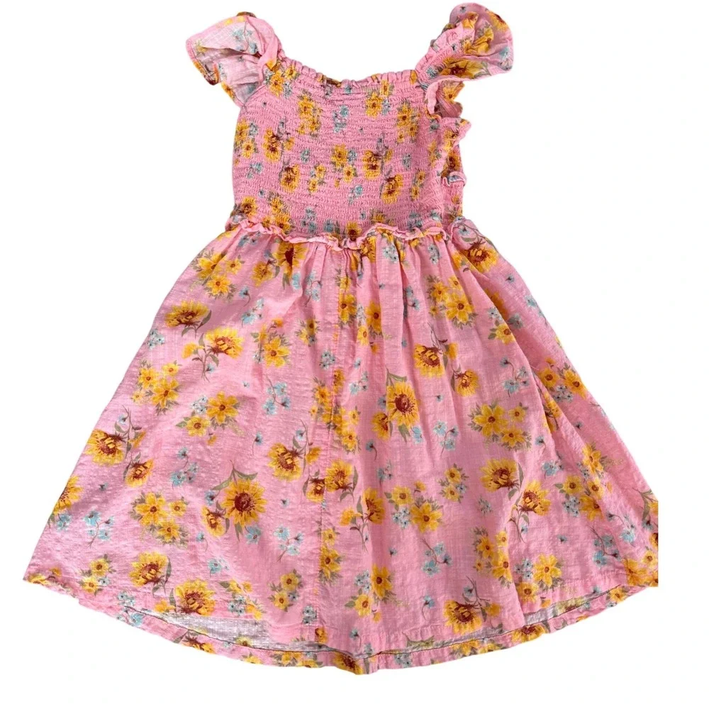 Old Navy Girls Pink Floral Smocked Flutter Sleeve Dress Size 8 Summer Sun Dress